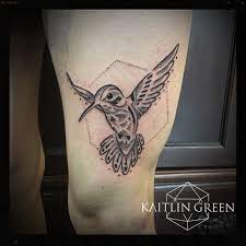 Https Www Kaitlingreentattoo Com Dotwork Geometric Hummingbird Tattoo Thigh Tattoo Black And Grey Geometric Hummingbird Tattoo Tattoos Hummingbird Tattoo