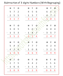 This pdf contains a nice mix of problems, with some requiring students to borrow only once for some and twice for others. Maths Class 4 Subtraction Of 3 Digits Numbers With Regrouping Worksheet 1 Answer