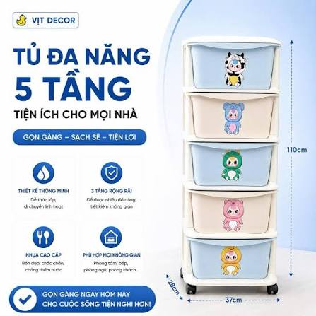 Tủ nhựa Baby Three 5 tầng nhiều màu sắc , tủ đựng quần áo, đồ dùng đa năng có bánh xe