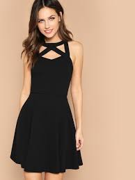 Cage Neck Open Back Fit Flare Dress Shein Fit Flare Dress Sleeveless Dress Summer Flare Dress