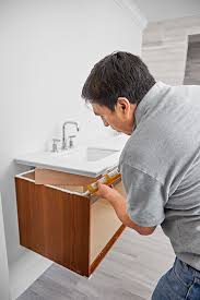 Learn how to replace a bathroom vanity from lowe's. How To Install A Wall Mount Vanity And Sinks This Old House