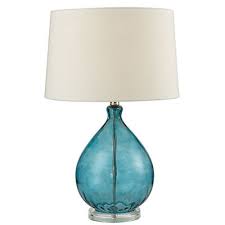 Apple glazed ceramic with lucite base shade: Dimond Glass Table Lamp In Teal With Acrylic Base The Coastal Lighting Store