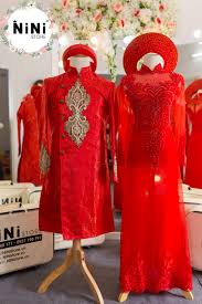 Shop cho thuê áo dài cưới màu đỏ truyền thống uy tín nhất. Ao Dai CÆ°á»›i Cáº·p Tong Ä'á» Káº¿t 3 Tia Cd15 Cr04 Ninistore