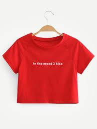 Letter Print Crop Tee Shein Sheinside Crop Tee Belly Shirts Short Sleeve Pullover