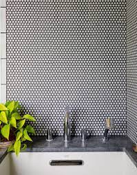 White tiles black grout white tile shower black shower black and white backsplash shower floor tile black tile bathrooms small bathroom chic bathrooms penny lover | centsational style. The Simple Modern Solution Published 2013 Penny Tiles Bathroom Penny Tile White Penny Tile