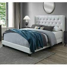 Find the perfect bed and bed frame for your bedroom or spare room in king, queen, full, and double sizes. Dg Casa Bardy Diamond Tufted Upholstered Wingback Headboard With Nailhead Trim Panel Bed Frame Queen Size In White Faux Leather Walmart Com Walmart Com