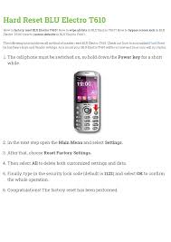 Hard Reset BLU Electro T610