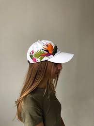 Paradise Flower Embroidered Baseball Cap White Etsy Custom Embroidered Hats Embroidered Hats Hat Embroidery