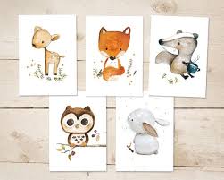 5 Waldtiere Karten Waldtiere Kinderbilder Einladung Etsy Kinderbilder Kinderzimmerbilder Illustration Kinder