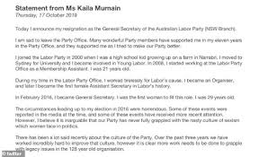 Kaila Murnain Accuses Labor Party Of Sexism As She Resigns