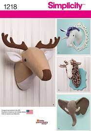 Simplicity Pattern 1218os One Size Crafts Animal Sewing Patterns Stuffed Animal Patterns Animal Heads