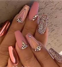 100 Amazingly Gel Nail Art Ideas To Try Right Now Rose Gold Nails Design Gold Nail Designs Quinceanera Nails