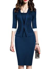 Work Woosea Women S 2 3 Sleeve Colorblock Slim Bodycon Business Pencil One Piece Dress In 2020 One Piece Dress Elegant Blazers Elegant Fashion Wear