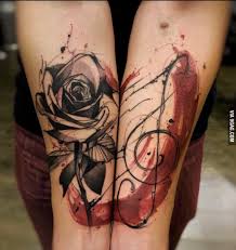 Rose Treble Clef Water Color Black And Red Tattoo Dovme Dovme Fikirleri Tattoo