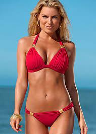 Red Hot Goddess Enhancer Push Up Halter Top Bikini Venus Bikinis Red Swimwear Halter Top Swimsuits