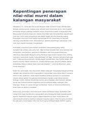 The four 'nilai murni' above are grouped under the 'hak asasi' (human rights) section of the syllabus. Karangan Docx Kepentingan Penerapan Nilai Nilai Murni Dalam Kalangan Masyarakat Aaronn Avit 01 16 00 Karangan Bahasa Melayu 2 Comments Dasawarsa Ini Course Hero