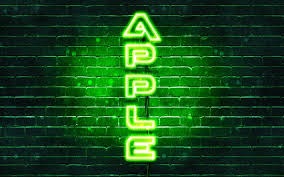 Wallpapers in ultra hd 4k 3840x2160, 1920x1080 high definition resolutions. Download Wallpapers 4k Apple Green Logo Vertical Text Green Brickwall Apple Neon Logo Creative Apple Logo Artwork Apple For Desktop Free Pictures For Desktop Free