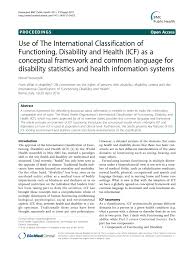 Pdf Use Of The International Classification Of Functioning Disability And Health Icf As A Conceptual Framework And Common Language For Disability Statistics And Health Information Systems