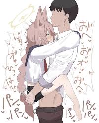 makura u9b, otogi (blue archive), sensei (blue archive), blue archive,  commentary request, highres, 1boy, 1girl, ^^^, animal ear fluff, animal  ears, bare legs, barefoot, belt, bike shorts, black hair, blush, brown hair,