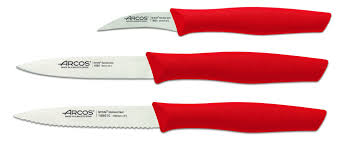 3 Couteaux Office Arcos Professionnels Manche Rouge