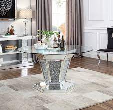 Shop name brand dining room sets at aaron's. Noralie Clear Glass Mirrored Round Dining Table