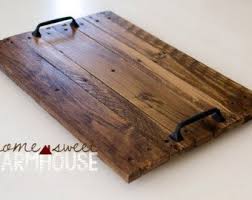 Start with this diy rustic serving tray when you repurpose cutting board from the thrift store! Country Rustic Serving Tray Chalk Paint Tray Distressed Tray Wedding Gift Wood Tray With Handles Antique Style Tray Serving Tray Wood Distressed Wood Diy Wood Diy