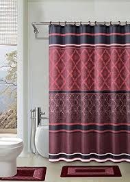 Crimson Red Black 15piece Bathroom Accessory Set 2 Bath Mats Shower Curtain 12 Fabric Covere Bathroom Accessories Sets Bathroom Accessories Bathroom Rug Sets