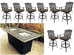 Height of the most fire pit table is height of eating those measures 29 inches.bar height patio table with fire pit easyontheeyes look through barheight fire pit table pit dining room faux marble tile bar set 4piece tan frame gray slate top named brands and stylish clean which allow ample space. Bar Height Propane Fire Pit Table 9 Pc Dining Set Cast Aluminum Patio Furniture For Sale Online Ebay