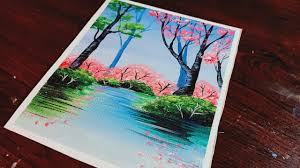 .ocean nature pictures stretched and framed blue waves paintings on canvas for living room arjun mountain indigo canvas wall art misty forest pictures modern nature navy blue painting. Easy Acrylic Painting Nature Painting Step By Step Acrylic Painting On Canvas Youtube