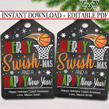 Christmas Basketball Gift Tags Merry Swish Mas And A Happy New Year Tag Holiday Sports Coach Printable Coach Holiday Gifts Teacher Christmas Gifts Holiday Appreciation