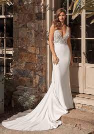 Style 88074sd2 Crepe Fit And Flare With Beaded V Neck Bodice And Illusion Straps Justin Alexander Bodice Wedding Dress Fit And Flare Wedding Dress Wedding Dresses Beaded