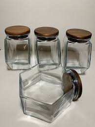 Our glass cracker jars give you a generous amount of kitchen storage at a great price. Vintage Libbey Of Canada Glass Canisters With Teakwood Lids Set Of 4 Libbey Midcenturymodern Glass Canisters Glass Jars With Lids Clear Glass Canisters