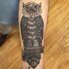 Black ink owl tattoo on left wrist. Owl Wrist Tattoo Shefalitayal