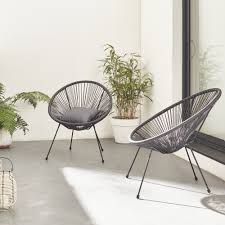 Que ce soit en position canapé pour regarder la télé confortablement installé ou pour s'en servir en tant que couchage d'appoint pour passer une agréable nuit ! Lot De 2 Fauteuils Design Oeuf Acapulco Noir Fauteuils 4 Pieds Design Retro Cordage Plastique Interieur Exterieur