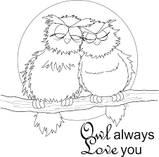 I Have Another Free Image To Share With You Today This Time It S A Pair Of Owls Cuddling Up On A Tree Branch With The Full Moon In Owl Coloring