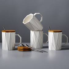 Wholesale Geometric Design Coffee Mug With Wooden Lid View Geometric Coffee Mug Hodeang Product Details From Yiwu Hodeang E Commerce Co Ltd On Alibaba Com Mugs Crockery Design Coffee Mugs
