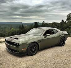 The 2019 dodge challenger srt hellcat redeye is the challenger with the hellcat appearance package and a modified dodge demon engine. 2019 Dodge Challenger Srt Hellcat Redeye In F8 Green With Dual Stripes Dodge Challenger Srt Hellcat Dodge Challenger Challenger Srt Hellcat