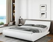 Sha Cerlin White Full Platform Bed, Leather Bed Frame with Adjustable  Headboard, Adults