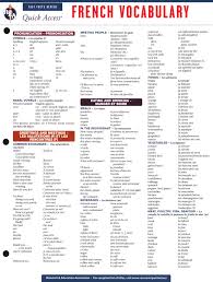 French Vocabulary Quick Access Reference Chart