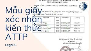 Mẫu giấy xác nhận kiến thức về an toàn thực phẩm 2024