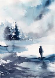 Blue Abstract Landscape Original Watercolor Painting Winter Etsy Winter Landscape Abstract Landscape Landscape Sketch