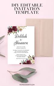 Editable Wedding Invitation Template Floral Marsala Wedding Etsy Printing Wedding Invitations Diy Wedding Invitations Templates Wedding Invitation Templates
