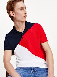 Mens murray rugby polo shirt Diagonal Colour Blocked Polo Blue Tommy Hilfiger