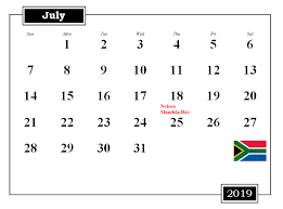 South Africa 2019 July Calendar Southafrica Calendar 2019calendar 2019 Calendar Holiday Calendar Us Holiday Calendar