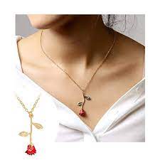 Dwcly Romantic Red Or Black Rose Flower Necklace Pretty Gold Rose Gold Silver Chain Wedding Gold Initial Pendant Gold Silver Chains Beautiful Pendant Necklace