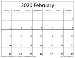 Blank February 2020 Calendar Calendar Word Calendar Template Blank Calendar Template