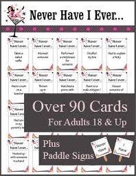 Printable Never Have I Ever Game Girls Night Bachelorette More Party Games For Ladies Family Party Games Girls Party Games