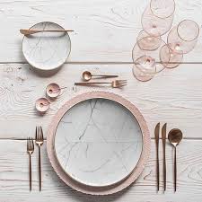 We Are Obsessed With This Blush Rosegold And Marble Inspired Place Setting Luxury Dinnerware Decor Kitchen Marble