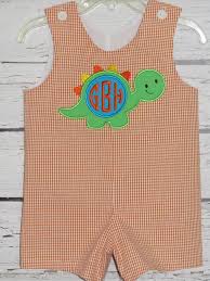 Baby Boy Shortall Longall Jon Jon Romper Monogram Dinosaur Orange Seersucker Check Initials 1st Birthday