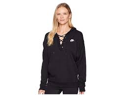 Black And White Sweatshirt Womens Nike Club Lace Up Hoodie Black Black Black White Women S Sweatshirt Hit The Sports Club Ready To Compete Wit White Sweatshirt Women Clothes Pullover Designs